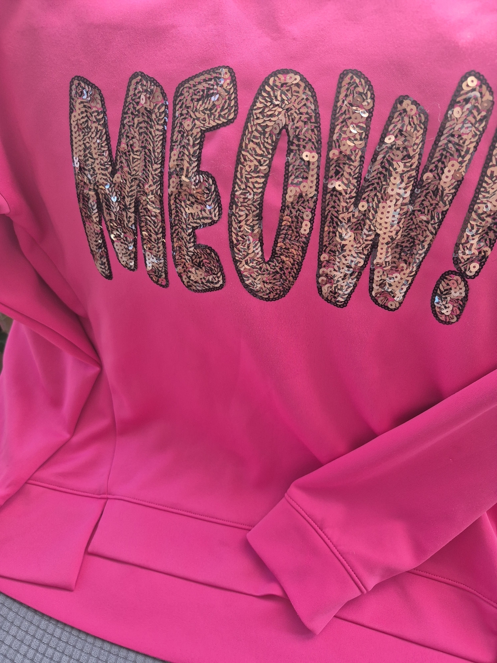 Juicy Couture Hot Pink Sequin "MEOW!" Bomber Sweater
